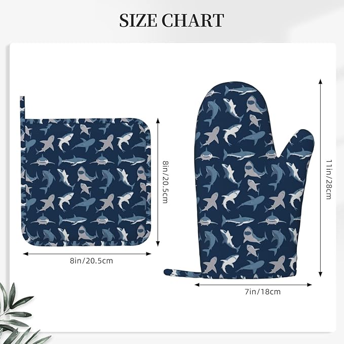 Cool Sharks Oven Mitts and Pot Holders Set of 4 Silicone Blue Grey Sharks - Image 3