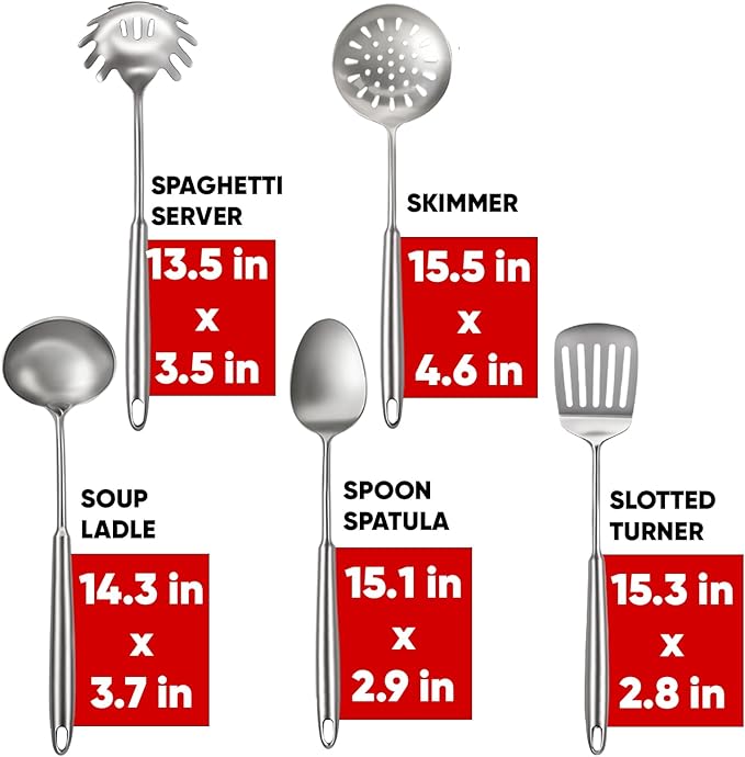 5 Pcs Newness Cooking Utensils Set, 304 Stainless Steel Kitchen Utensils Set - Image 4