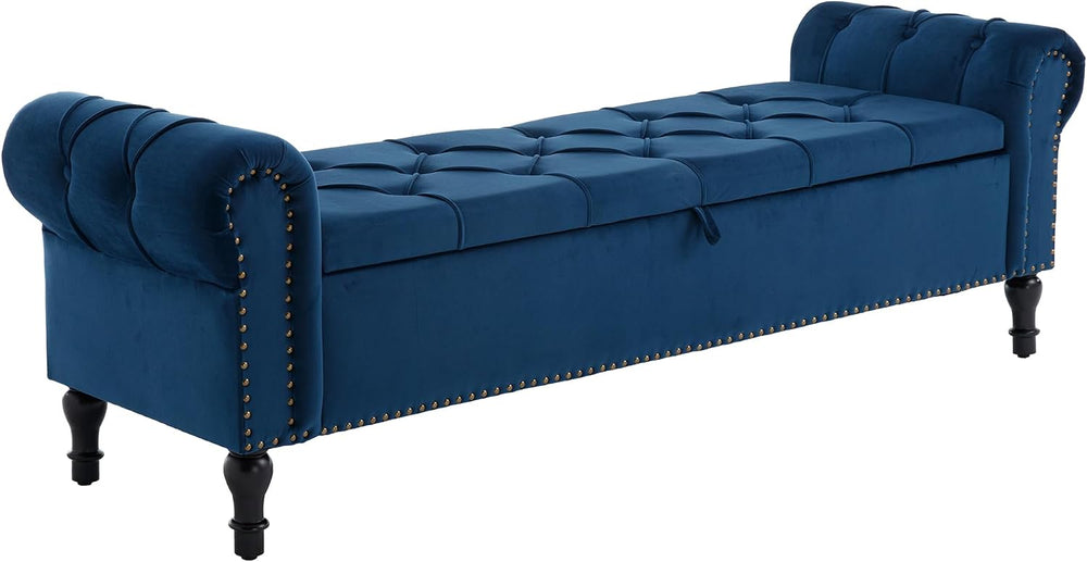 Velvet Storage Bench 67 Inch Upholstered Tufted Ottoman Bench with Arms Large...