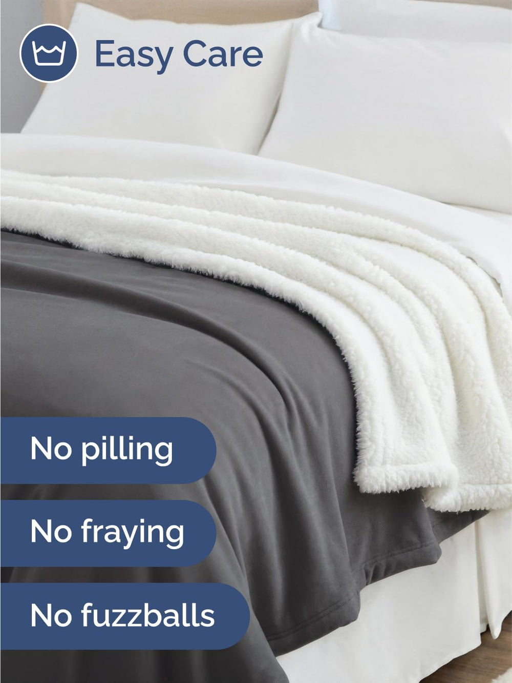 Sherpa Fleece Blanket Queen - Reversible Blanket - Dark Grey, 90" x 90&q...