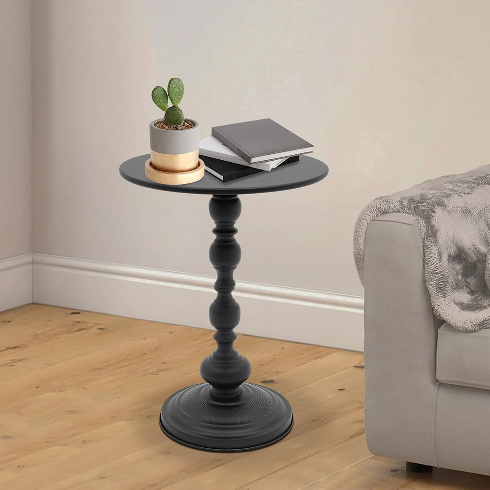 Small Round Side Table - Retro Metal Pedestal End Table for Living Room, Bedr...