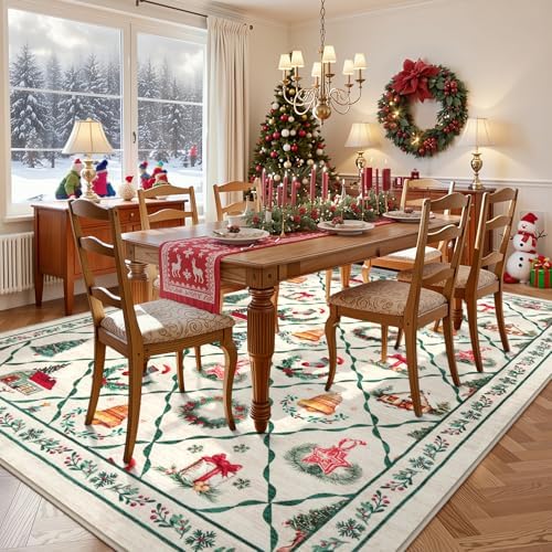 LIVEBOX Christmas Farmhouse Rugs for Living Room 8x10 - Soft Washable Neutral...