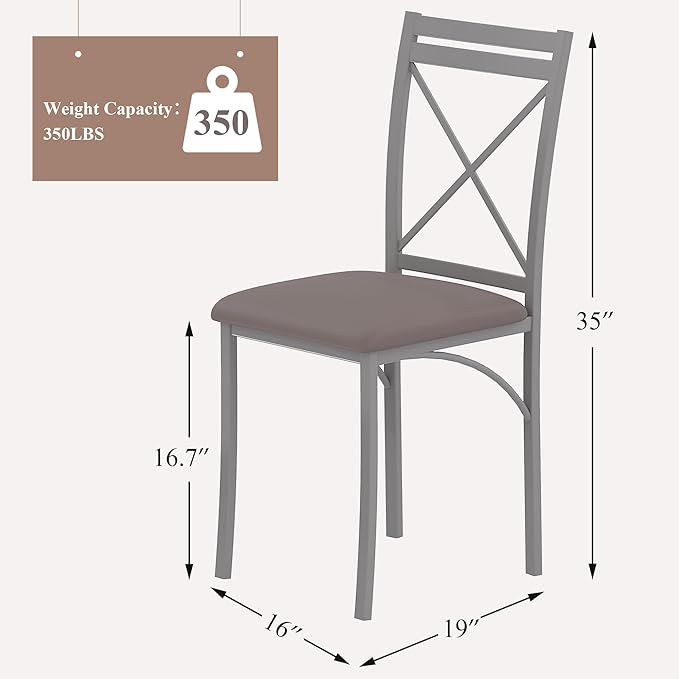 VECELO Metal Dining Chairs Set of 4, Steel Legs and PU Leather Cushion Seats ...