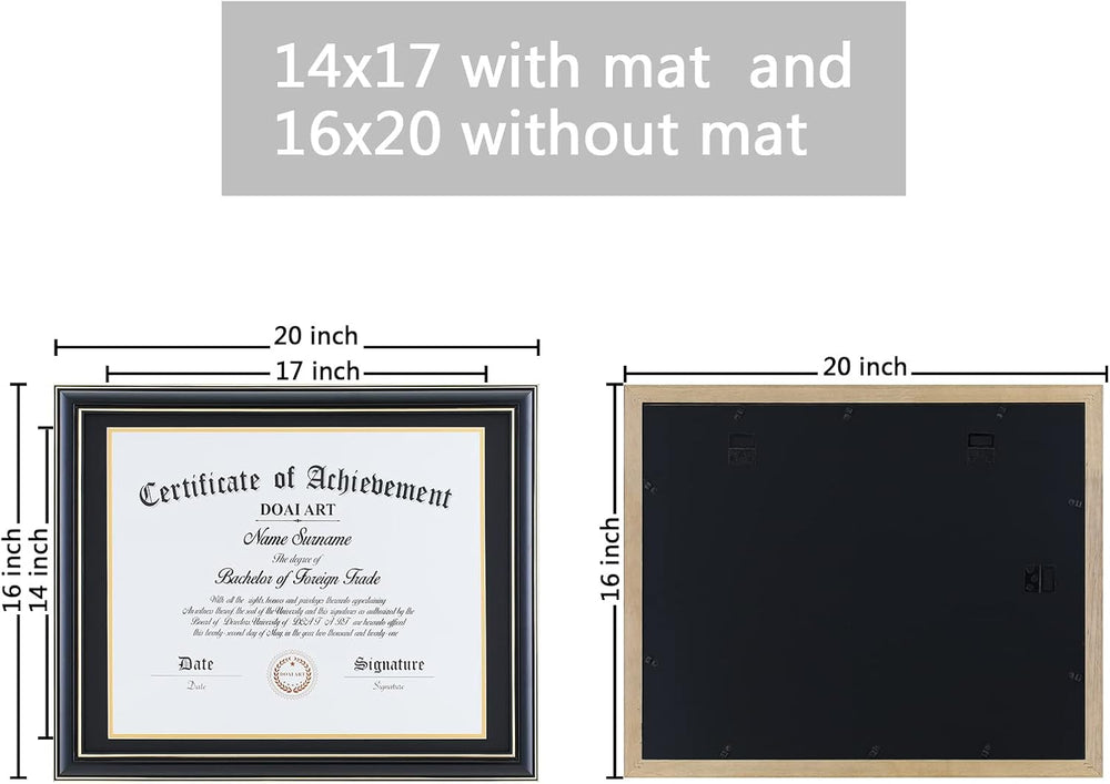 DOAI ART Diploma Frame 14 x 17 with Mat Black Solid Wood HD Glass,Mahogany