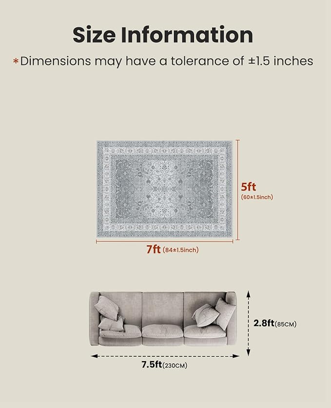 AMADA HOMEFURNISHING 5x7 Area Rugs, Washable Living Room Rug - Image 2