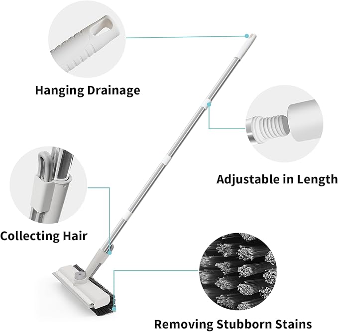 Floor Scrub Brush with Long Handle, 3 in 1 Scrape and Heavy-Duty Stiff Bristle - Image 5