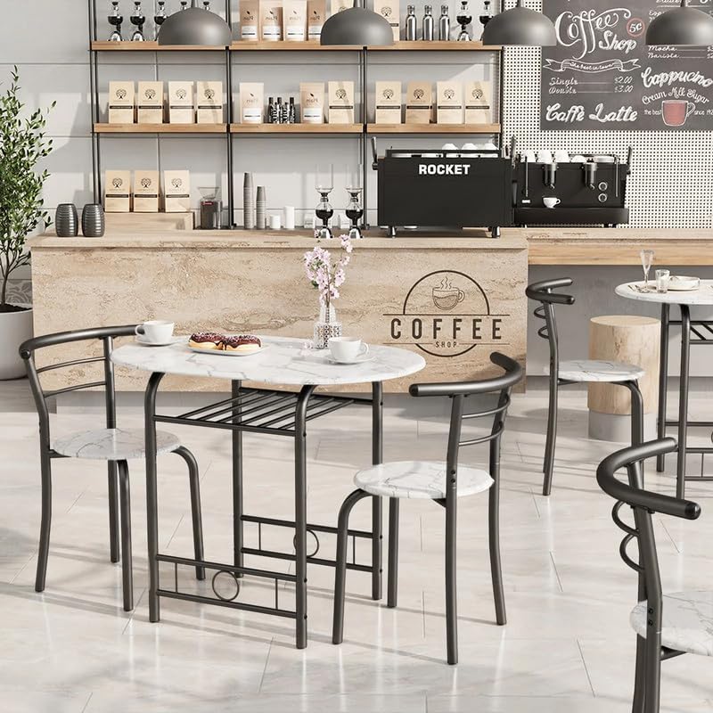 Shahoo 3-Piece Wooden Dining Table Set, Kitchen Breakfast Nook Sets with 2 Ch...