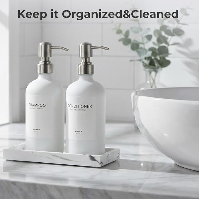 White Glass Soap Dispenser Set for Kitchen, Hand and Dish Soap Dispenser - Image 3