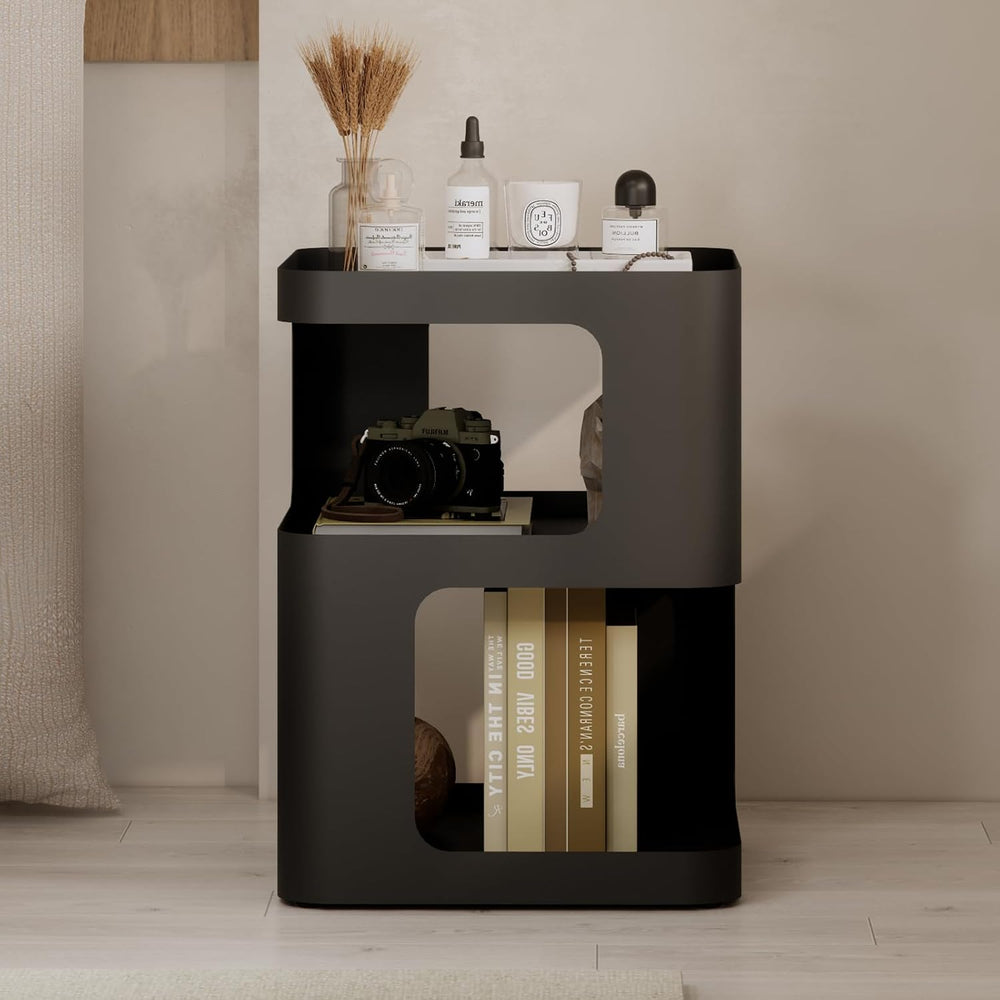 Modern Side Table for Sofa & Couch,Black Metal Bedside Table,3 Tier end T...
