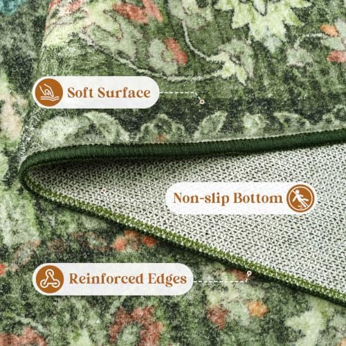 YOH 6x9 Ft Vintage Washable Area Rug for Living Dining Room (Green)