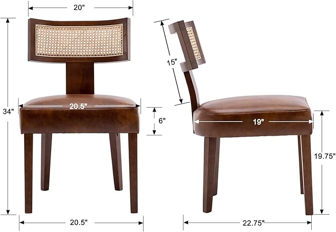 Mid Century Modern Dining Chairs Set of 4 Rattan Kitchen Chairs PU Leather Up...