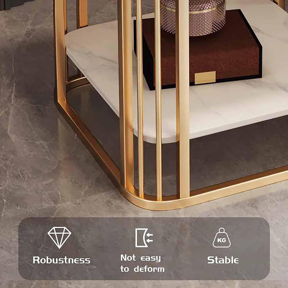 BK&MF Modern Small End Table with Metal Frame,Mobile 2 Tier Sofa Table Li...
