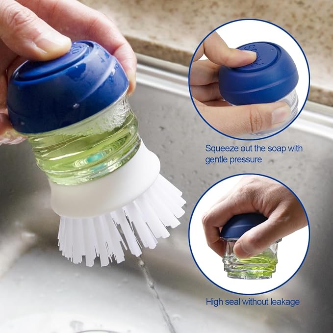 CELOX 2 Pack Dish Brush with Soap Dispenser Soap Dispensing Palm Brush - Image 2