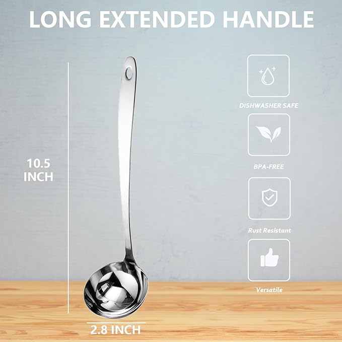 Professional Stainless Steel Soup Ladle, 10.5" Comfort Grid, Long Ergonomic - Image 3