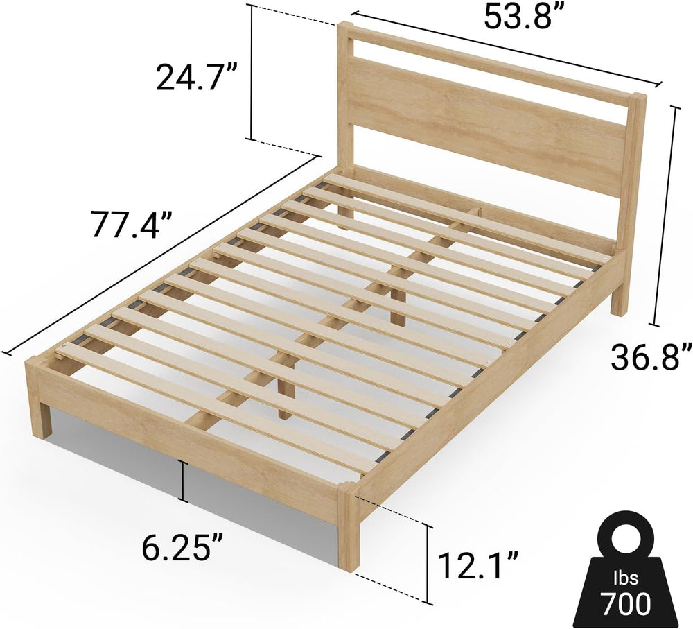 LIFEMENT Signature Wood Platform Bed Frame with Headboard, Essential, Noise F...