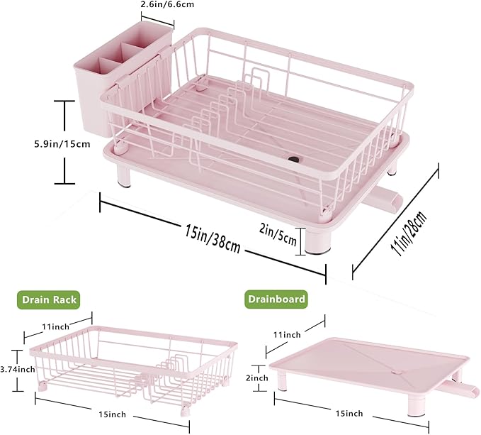 Dish Drainer Rack with Drip Tray, Sink Dish Drainer with Drainage Spout - Image 2