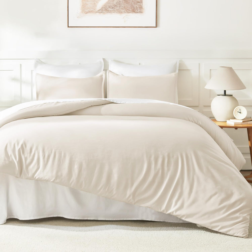 Litanika Comforter Full Size Beige, 3 Pieces Lightweight Solid Bed Set
