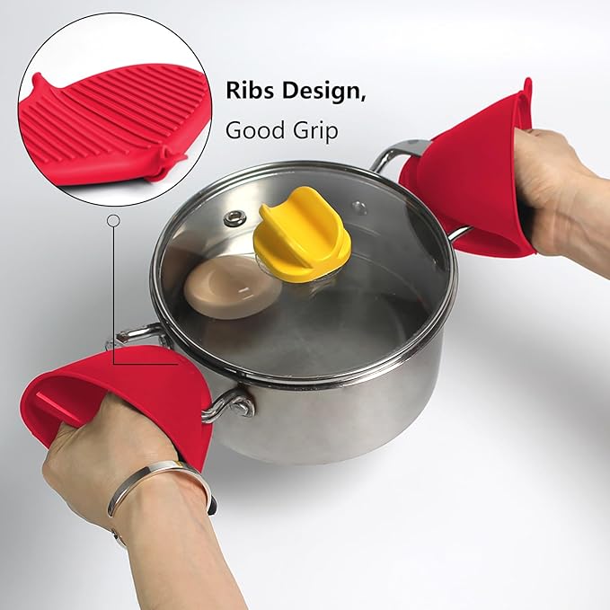 3 Pairs Silicone Oven Mitts Sets Pot Holders Heat Resistant - Image 3
