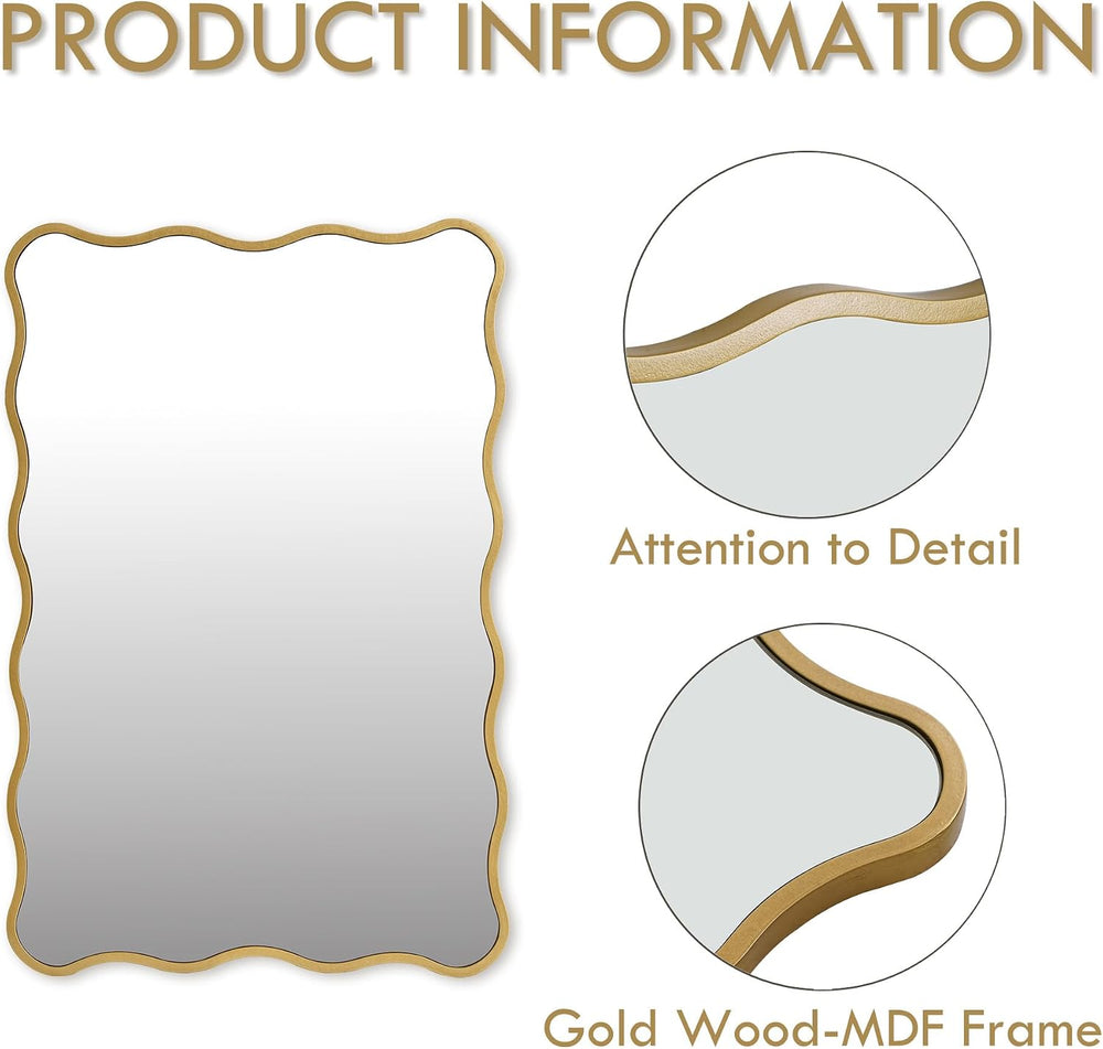 Gold Wavy Bathroom 20x30 Rectangle Scalloped Farmhouse Wall Mirror