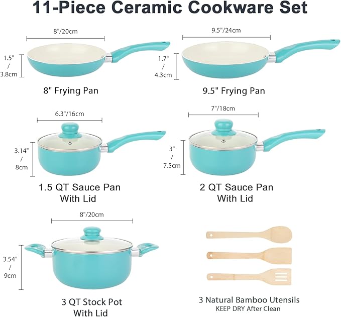 M MELENTA Pots and Pans Set Nonstick, Ceramic Non Stick Cooking Set, Stay Cool