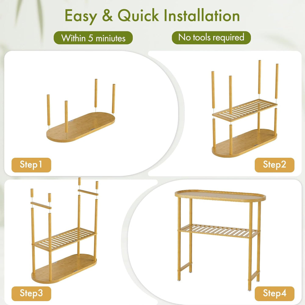 Small Entryway Table Bamboo 30.7", Narrow Hallway Table Oval Top 2-tier,...