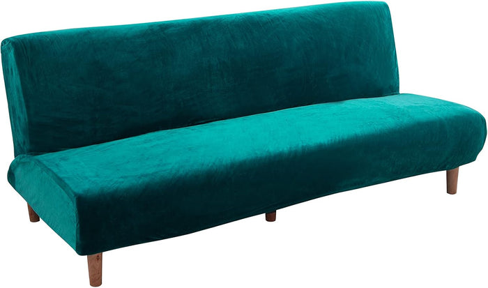 MIFXIN Armless Futon Cover Sofa Bed Slipcover Velvet Stretch Elastic Washable Covers Furniture Protector for Folding Couch Sofa Without Armrests (Teal)