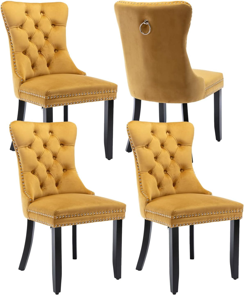 Velvet Dining Chairs Set of 4, Upholstered Dining Room Chairs with Back Ring ...