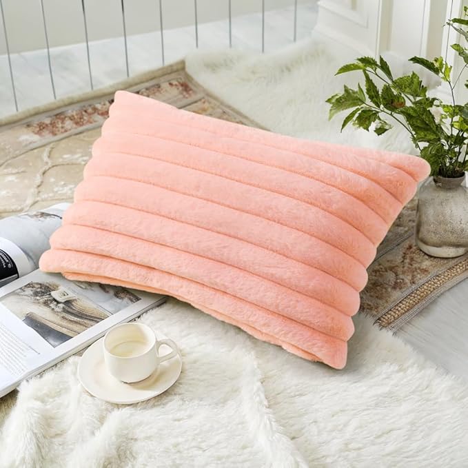decorUhome Summer Cozy Faux Fur Throw Pillow Covers 12x20 Set of 2 Decorative - Image 4