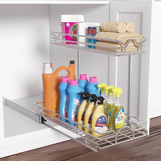 OCG Under Sink Cabinet Organizer Two Tier Pull Out Shelf, Under Sink Sliding - Image 6