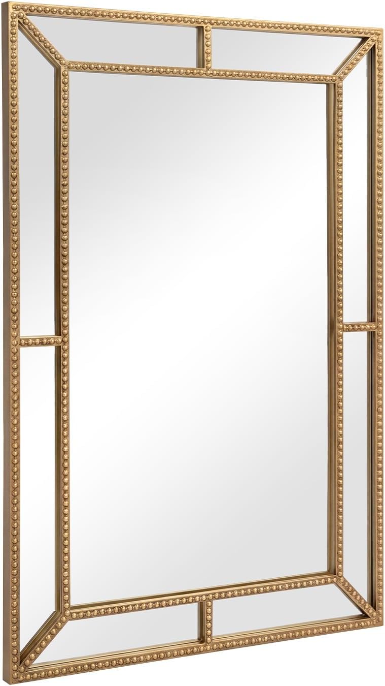CHARMAID Gold Beaded Wall Mirror, 36"x24" Decorative Metal Framed V...