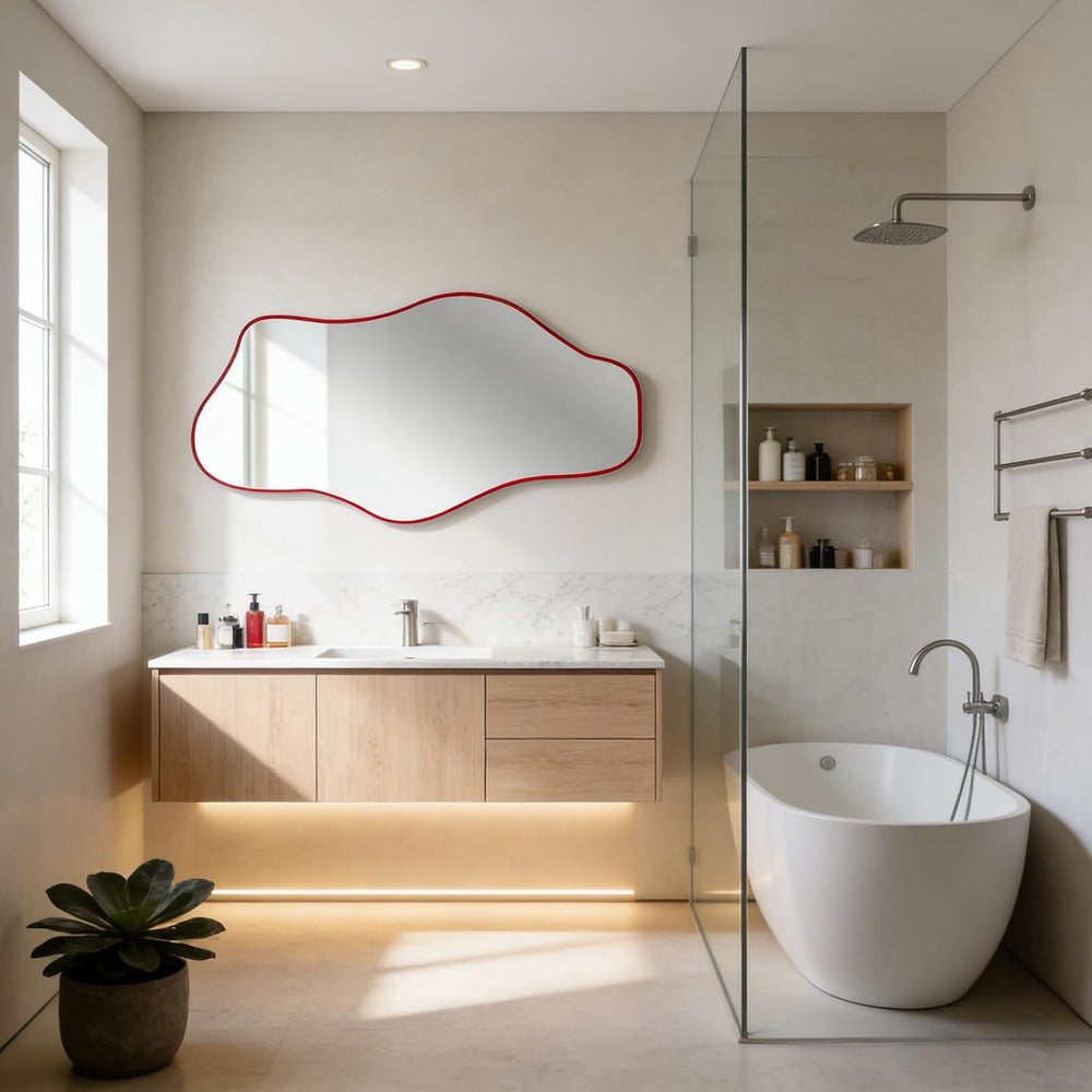 54.5"x24" Irregular Wall Mirror, Asymmetrical Frameless Mirror