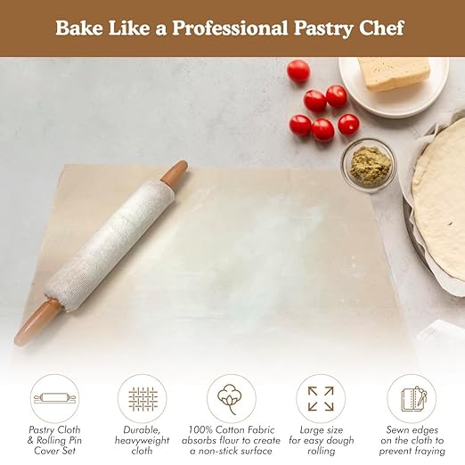 Regency Wraps Natural Pastry Cloth & Rolling Pin Cover Set, 100% Cotton Cloth & - Image 3