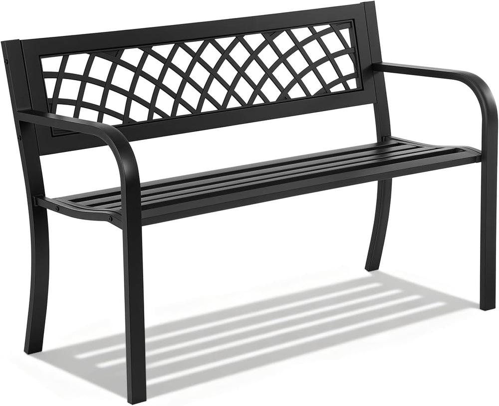 FDW | 46" Outdoor Garden Bench | Black | 480lbs Load Capacity