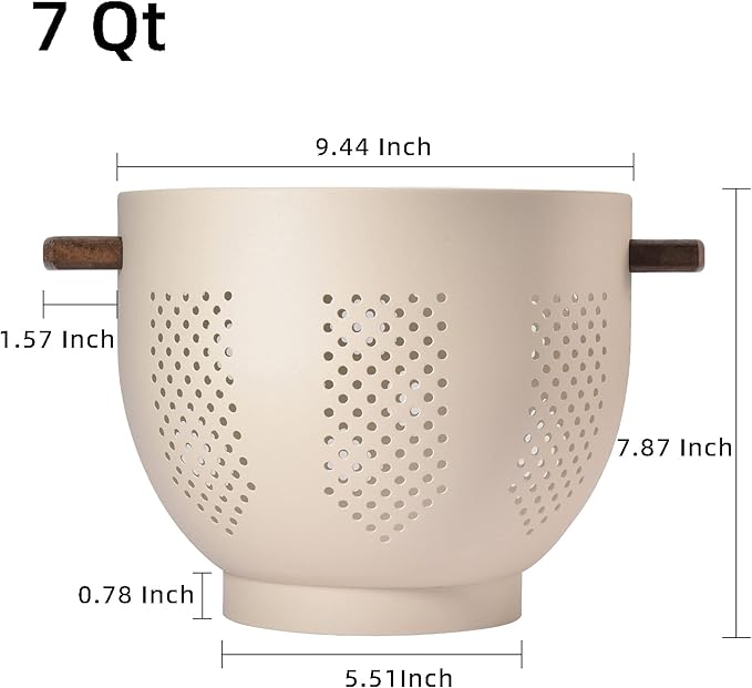Metal Colander with Wood Handle and Stable Base, Powder Coated Steel Kitchen - Image 2