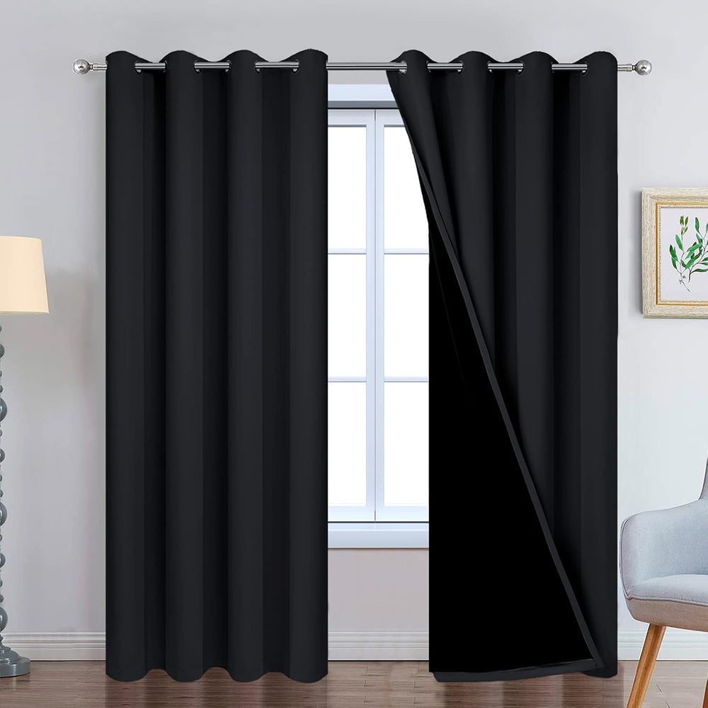 Yakamok Black 100% Blackout Curtains 84 Inches Long for Bedroom 52" Wide