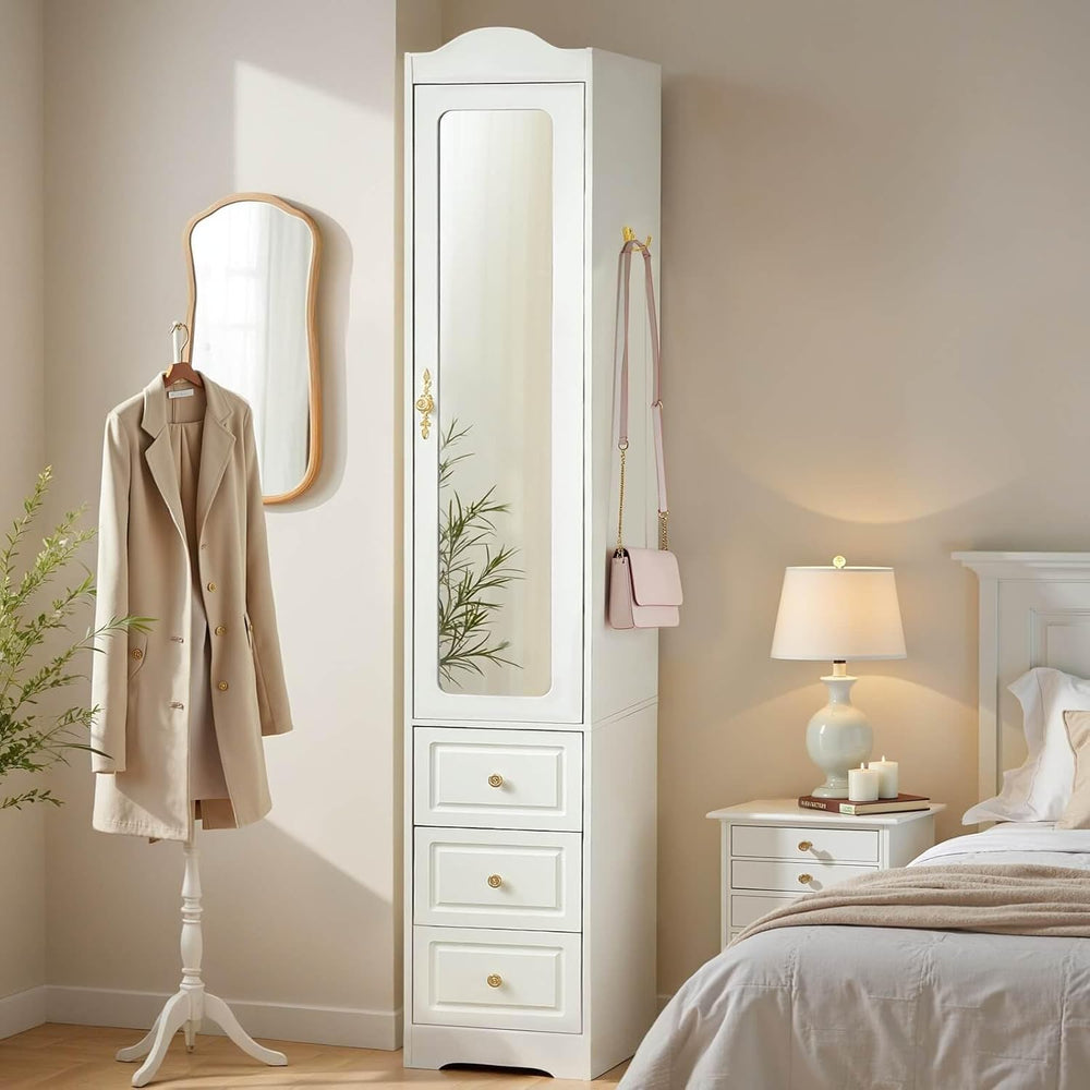 Armoire Wardrobe Closet, White Bedroom Armoires Cabinet with Mirror Door and ...