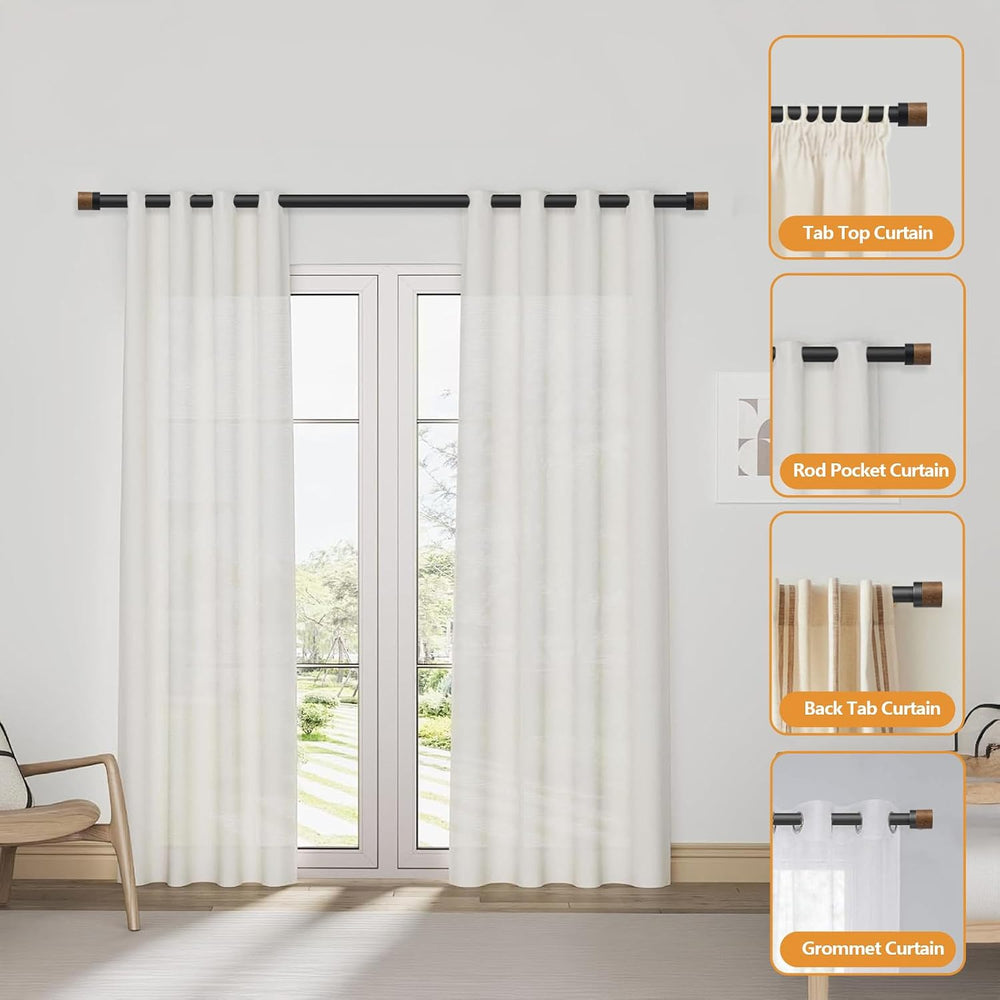 1 Pack Boho Rustic Adjustable Wood Curtain Rod 32-88 Inch, Black