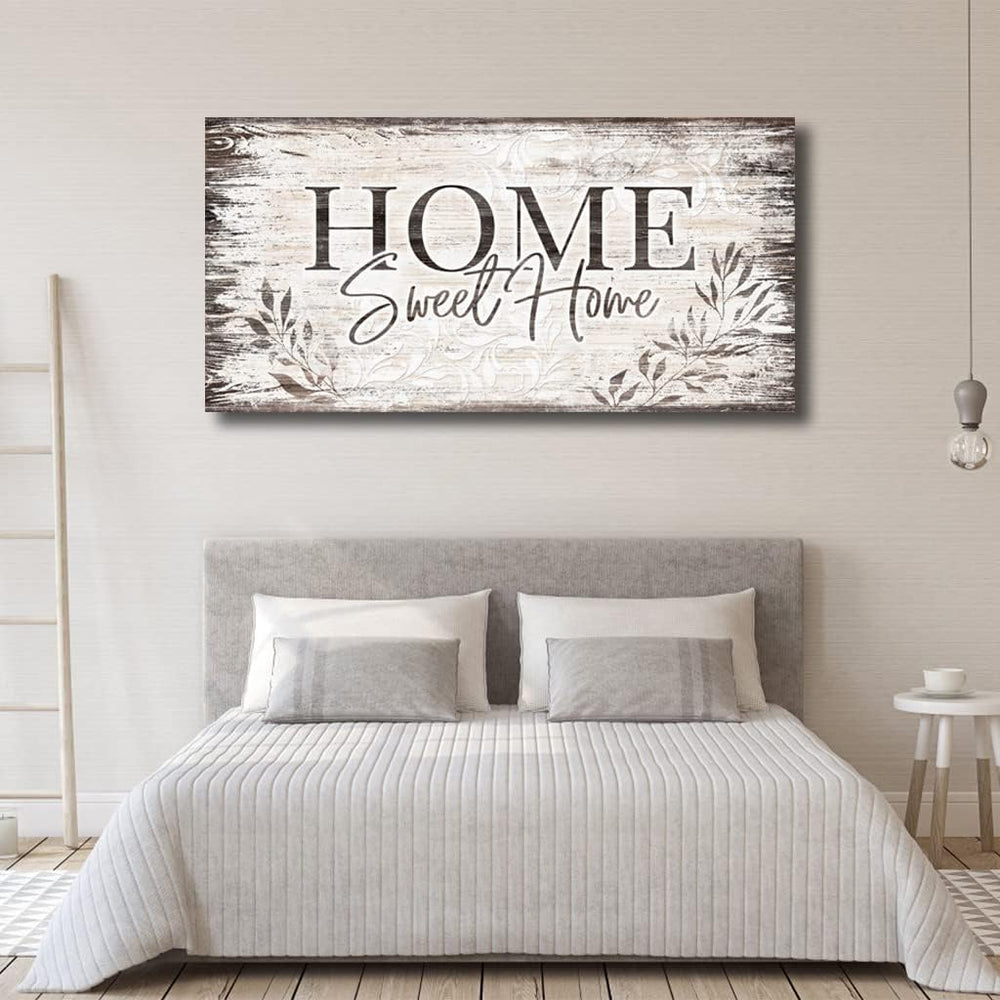 Home Sweet Home Wall Art Dark Brown Rustic Farmhouse Canvas Sign, 20"x40...