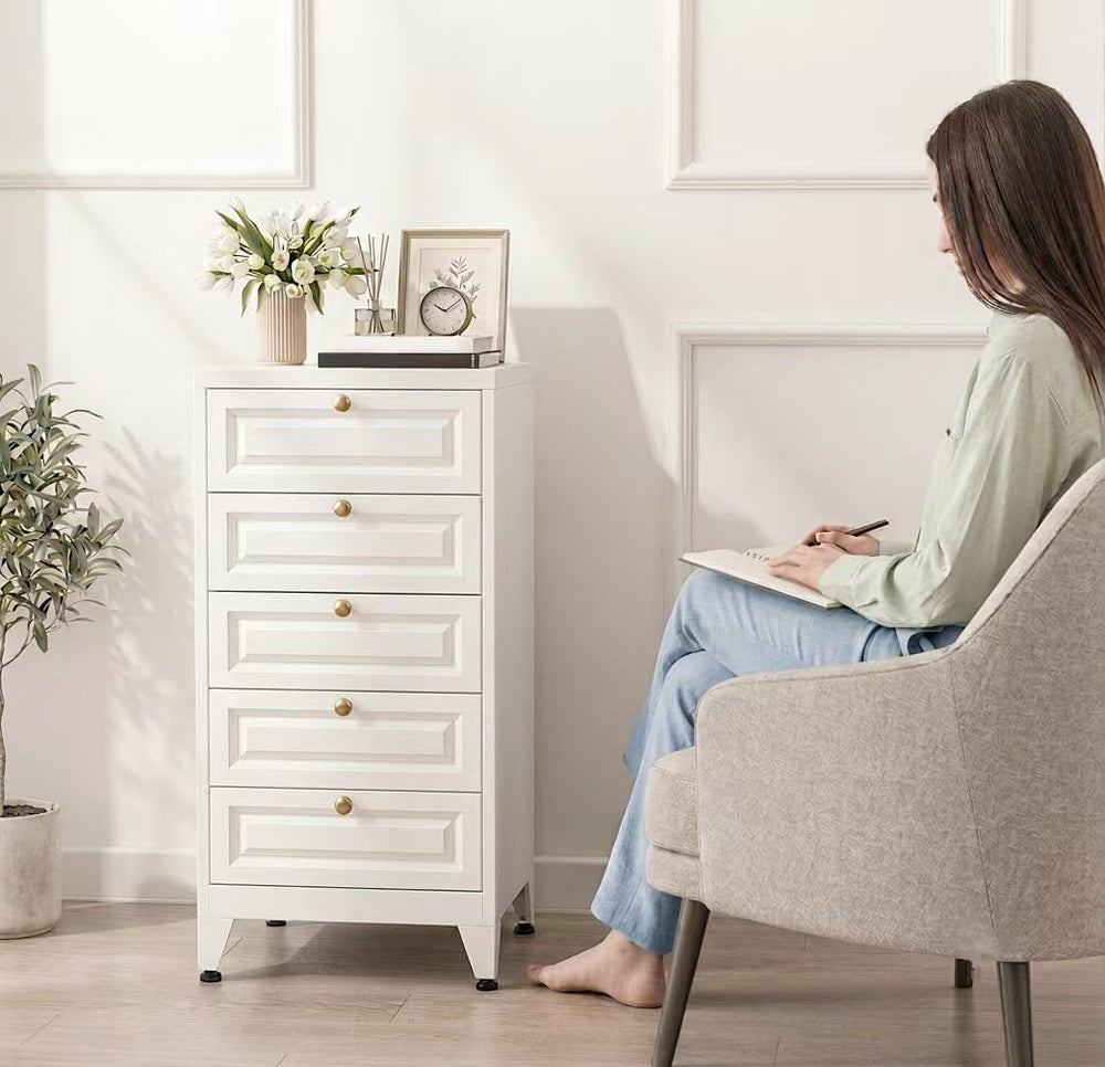 5 Drawer Slim Metal Dresser, 39.3" H Narrow Tall Vertical Chest