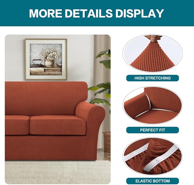 Turquoize 4 Piece Sofa Covers for 3 Cushion Couch Sofa Slipcover Soft Couch - Image 4