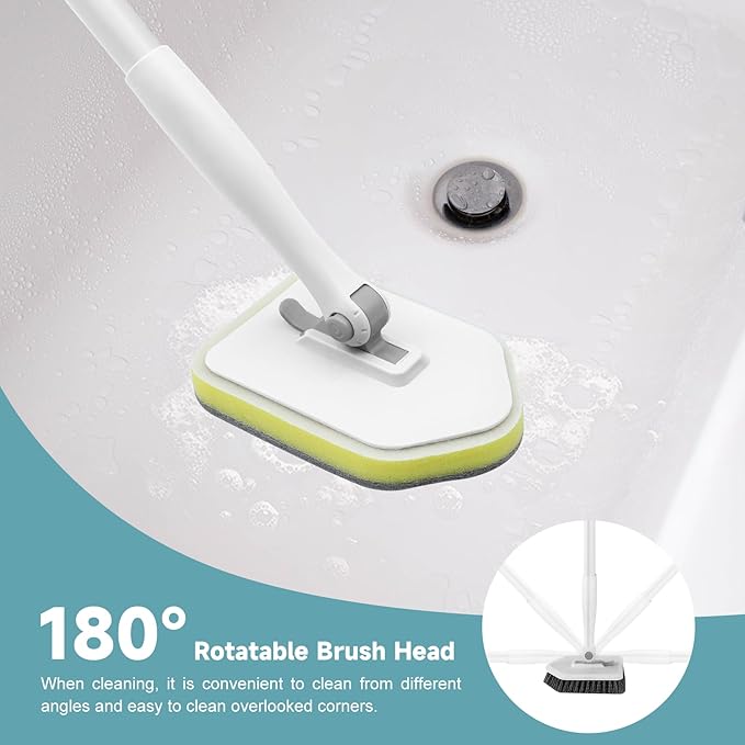 nacena Shower Scrubber with Long Handle, 4 in 1 Tile Tub Scrubber Brush with 3 - Image 3