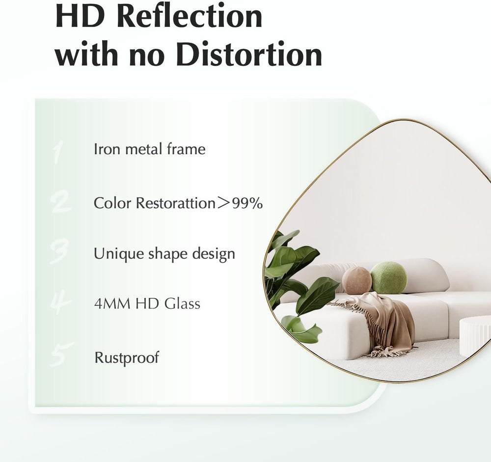 Asymmetrical Wall Mirror Matel Brass Framed Wall Mirror for Living Room Bedro...