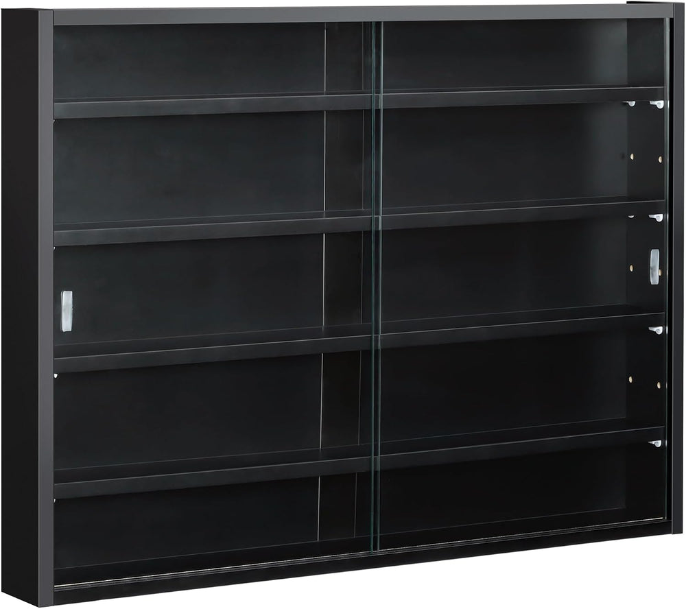 HOMCOM 5-Tier Wall Mounted Display Cabinet Glass Doors Black