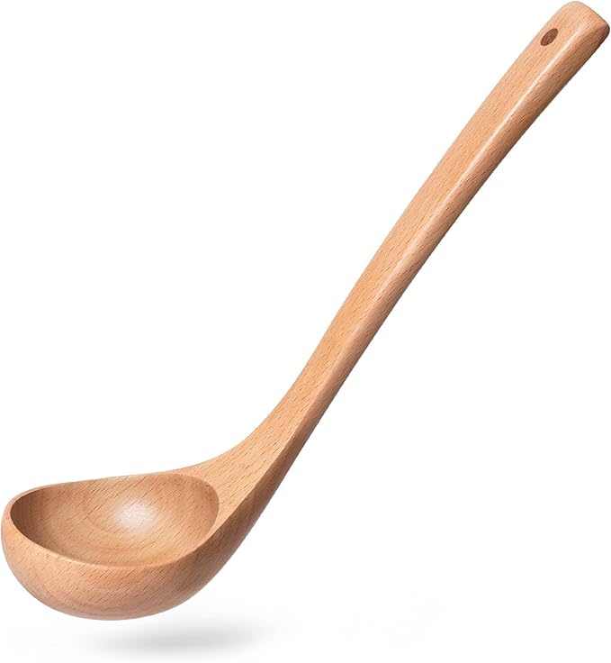 Wooden Soup Ladle, 10.8" Handle, 2 fl oz Medium Scoop Utensil by HEFILD