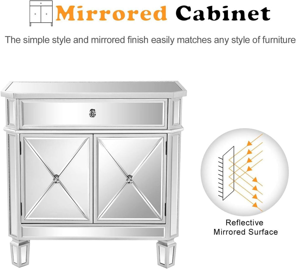 VINGLI Mirrored Cabinet, Mirrored Nightstand, Mirrored Dresser Accent Chest, ...