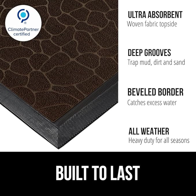 GORILLA GRIP 100% Waterproof All-Season WeatherMAX Doormat, US Designed Natural - Image 2