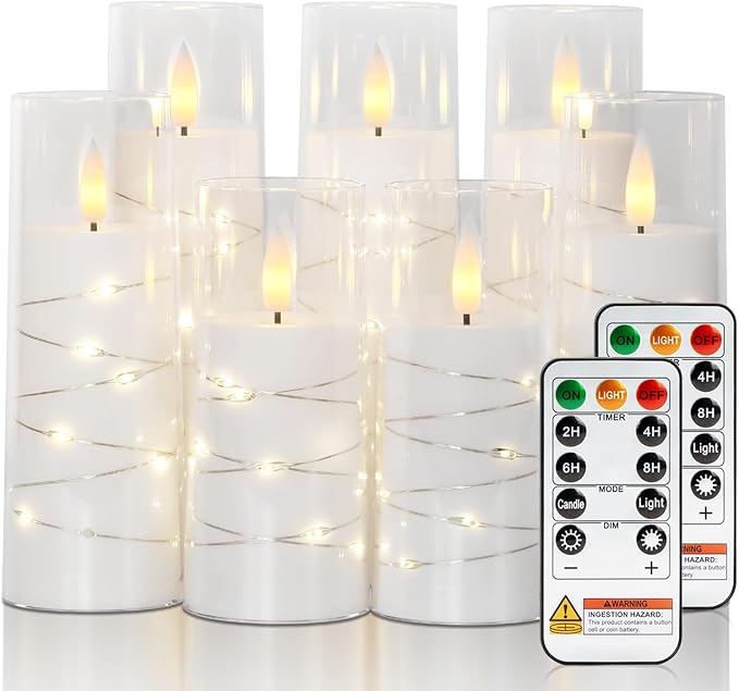 Raycare Flameless Candle with Remote Timer, 7 Flickering Acrylic Battery Oper...
