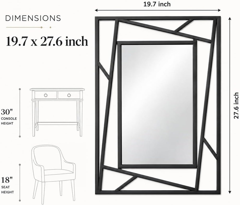 Rectangular Wall Mirror, 28''X20'' Matte Black Metal Framed F...