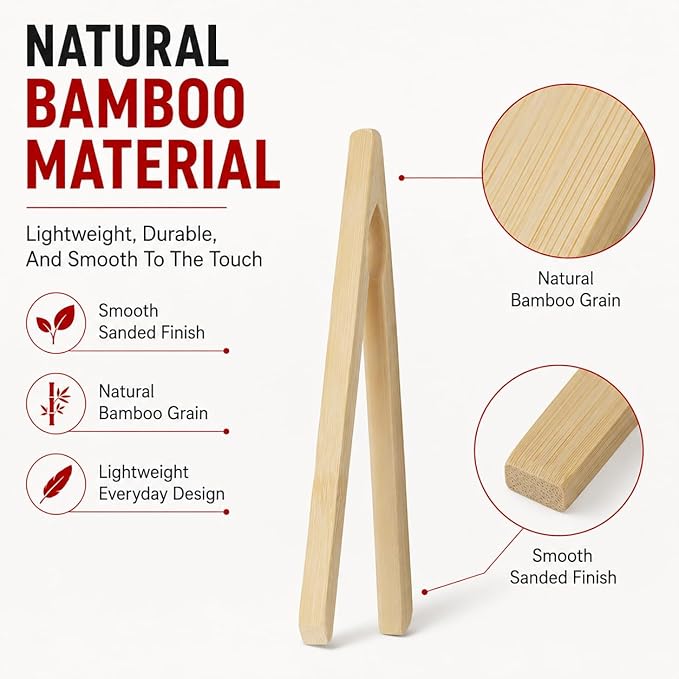 HIC Kitchen Toast Tongs, Natural Bamboo, 6.5-Inches - Image 6