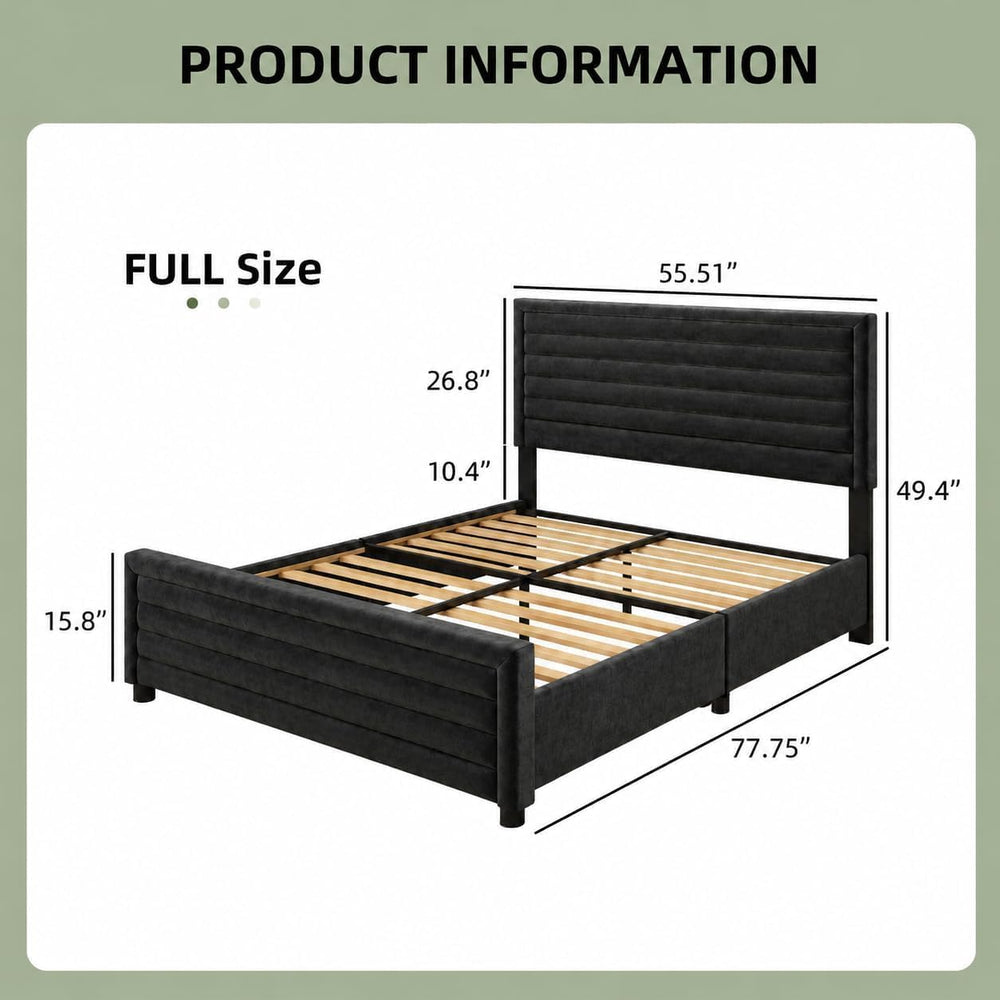 REVOMINCA Full Size Bed Frame with Velvet Upholstered Headboard,Black